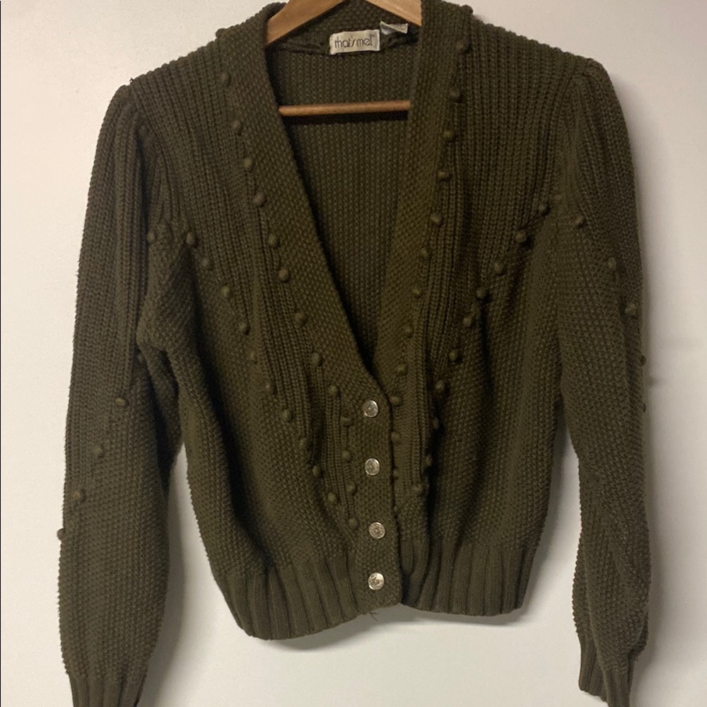 THAT’S ME! Olive Green Knit Cardigan Sweater with Button Detailing